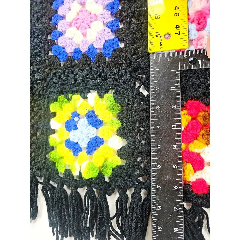 Vintage 70s Granny Square Afghan Crochet Throw Blanket Multicolor 58x45 Crib
